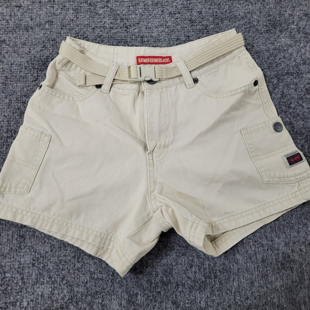 Unionbay Shorts Womens Size 8 Beige Cargo Utility Belted Cotton Twill Casual